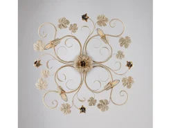 Iris - Lámpara de techo en hierro lacado marfil con decoración. Oro antiguo 4 luces H.17 - Ø76 - BL169-PL4-AV