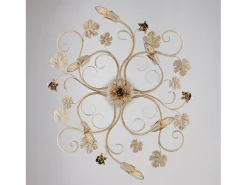 Iris - Lámpara de techo en hierro lacado marfil con decoración. Lámpara de techo dorada antigua de 6 luces - Ø79 x 67 - BL169-PL6-AV