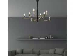 Isak Suspensión en hierro lacado negro con acabados en latón bruñido cepillado 8 luces H.66 Ø86 BL311-8-NR