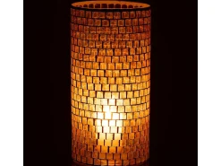 Jarrón cilíndrico de mosaico de vidrio naranja de 15x15x29 cm