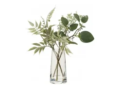 Jarrón con decoración vegetal artificial de plástico verde de 20x20x32 cm