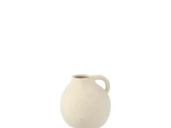 Jarrón de cerámica blanco con asa de 15x15x15 cm