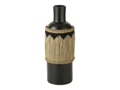 Jarrón de cerámica negro con motivos terracota/hierbas 28x28x75 cm