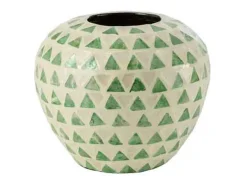 Jarrón de madera verde en forma de bola de 26x26x22 cm