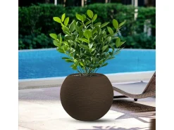 Jarrón de resina con diseño de esfera redonda Botticelli Marrone para plantas de interior y exterior, diámetro 40 x 33 h