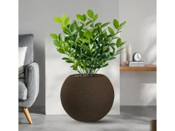 Jarrón de resina con diseño de esfera redonda Botticelli Marrone para plantas de interior y exterior, diámetro 40 x 33 h