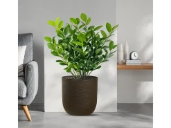 Jarrón de resina de interior y exterior para plantas cilíndricas de diseño d.35x34h Raffaello Marrón