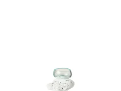 Jarrón de vidrio con base de piedra blanca de 10x10x10 cm