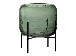 Jarrón irregular sobre base de metal en vidrio verde 20x20x25 cm