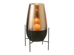 Jarrón ovalado de vidrio sobre base de metal negro de 26x47cm