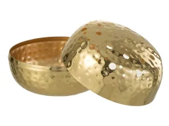Jarrón redondo con agujeros de metal dorado 23x23x9 cm