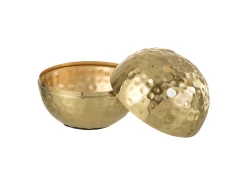 Jarrón redondo con agujeros de metal dorado 15x15x9 cm