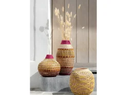 Jarrón trenzado de madera multicolor 23x23x27 cm