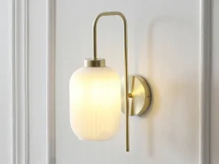 Juego de 2 apliques de pared, latón cepillado y vidrio blanco - L. 25 x Alt. 41 cm - Dorado - LOUXOR