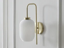 Juego de 2 apliques de pared, latón cepillado y vidrio blanco - L. 25 x Alt. 41 cm - Dorado - LOUXOR