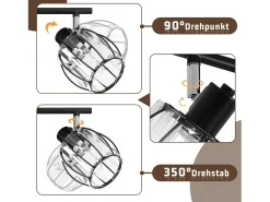 Juego de 4 focos de techo vintage de cristal negro E14 para pasillo, giratorios 350°, estilo industrial