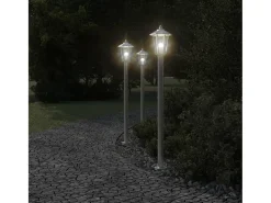 Juego de 3 lámparas de pie de exterior plateadas 120 cm acero inoxidable Plata 02_0042557