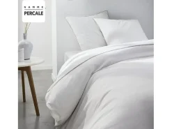 Juego de cama - 220 x 240 cm - 100% Percal Acabado encaje - Tiza