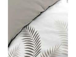 Juego de Cama 3 Piezas Goyave Line 260x240 cm 100% Algodón Taupe con Motivo de Hojas, Cierre de Presión