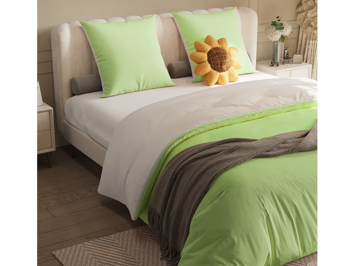 Juego de cama de 3 piezas, incluye 2 fundas de almohada (80 x 80 cm), 1 sábana bajera (160 x 200 cm) + 1 funda nórdica (155 x 220 cm), verde, poliéster