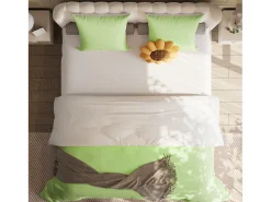 Juego de cama de 3 piezas, incluye 2 fundas de almohada (80 x 80 cm), 1 sábana bajera (160 x 200 cm) + 1 funda nórdica (155 x 220 cm), verde, poliéster