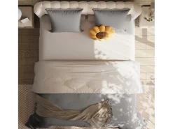 Juego de cama de 3 piezas, funda de almohada*2 (80x80), sábana ajustable (140x200) + funda nórdica (140x210), gris oscuro + gris claro, poliéster
