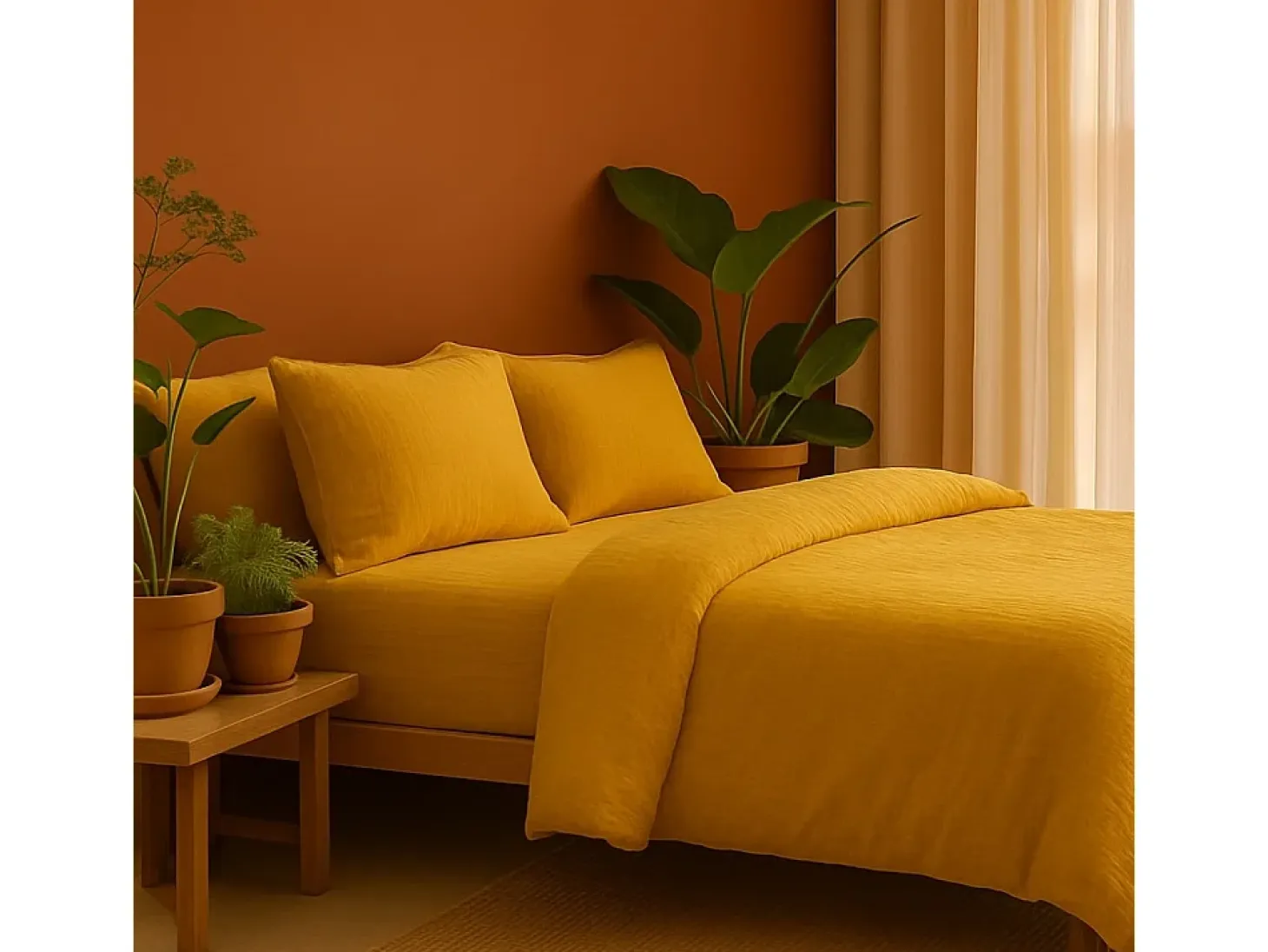 Juego de cama de gasa de algodón amarillo 240 x 220 cm