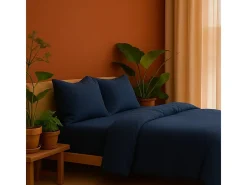 Juego de cama de gasa de algodón azul 240 x 220 cm.