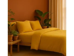 Juego de cama de gasa de algodón amarillo 240 x 260 cm