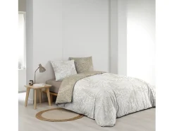 Juego de cama reversible Cassia 240x220 cm en algodón 100% Oeko-Tex con motivo floral beige con 2 fundas de almohada 63x63 cm