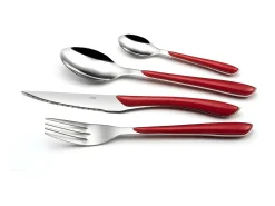 Juego de cubiertos de 24 piezas Eclat Rouge Moderne - Mango rojo, Acero inoxidable brillante, Hoja microdentada