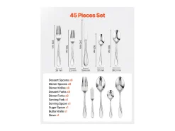 Juego de Cubiertos SucceBuy Juego de Cubiertos de Acero Inoxidable de 45 Piezas, para 8 Personas, para Utensilios de Cocina.