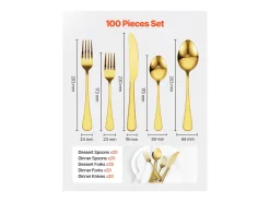 Juego de Cubiertos SucceBuy Juego de Cubiertos de Acero Inoxidable de 100 Piezas, para 20 Personas, Acabado Espejo, Apto para Lavavajillas, con Cuchillo