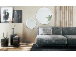 Juego de espejos Globo 50 y 80 cm, 2 espejos de pared redondos decorativos para pasillo y salón con marco de MDF en blanco de alto brillo