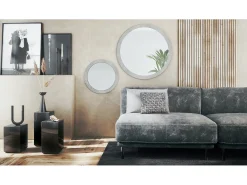 Juego de espejos Globo 50 y 80 cm, 2 espejos de pared redondos decorativos para pasillo y salón con marco de MDF en hormigón oxidado