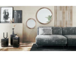 Juego de espejos Globo 50 y 80 cm, 2 espejos de pared redondos decorativos para pasillo y salón con marco de MDF en aspecto en bronce