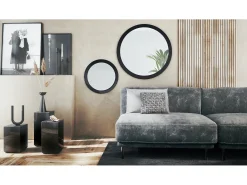 Juego de espejos Globo 50 y 80 cm, 2 espejos de pared redondos decorativos para pasillo y salón con marco de MDF en negro mate