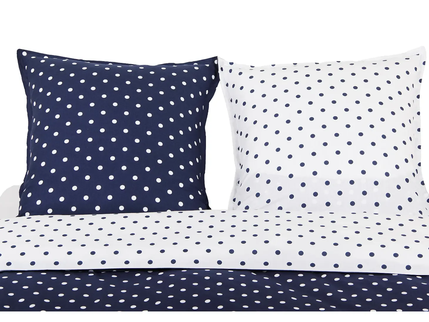 Juego de funda de edredón +funda de almohada 100% algodón "Pois Marine"