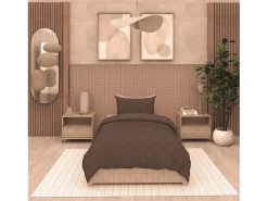 Juego de funda nórdica de microfibra 3D 140x200 cm GAIA marrón, por Soleil d'Ocre