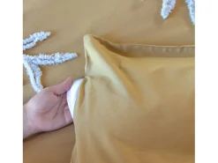 Juego de funda nórdica de algodón mostaza y blanco de 2 plazas