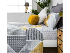 Juego de sábanas GEKA algodón poliéster gris y mostaza Cama 90