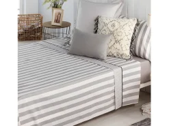 Juego de sábanas LINES percal algodón 180 hilos gris Cama 150
