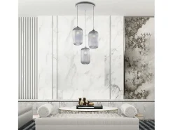 Krizia - Lámpara colgante blanca con cristal transparente decorado y cables eléctricos orientables, 3 luces