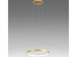 Krizia - Lámpara colgante LED regulable 30W - 2300lm, luz cálida 3000K, aro oro cepillado, difusor acrílico, d. 40cm, IP20