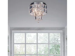 Lampada a Soffitto Classica Impero Acciaio Cromo Vetro Trasparente 4 Luci E14