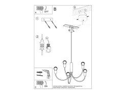 Lampada a sospensione a 3 bracci multi-braccio nera 3x E27 Lámpara colgante Multi Arm 3 brazos Negro 3x E27