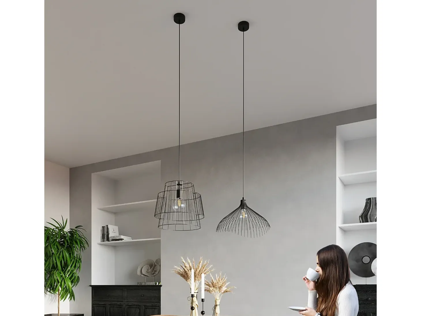 Lampada a sospensione con struttura a due fili nera E27 Lámpara colgante Twin Wire Frame Negro E27