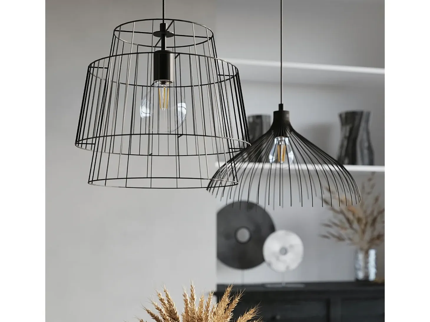 Lampada a sospensione con struttura a due fili nera E27 Lámpara colgante Twin Wire Frame Negro E27