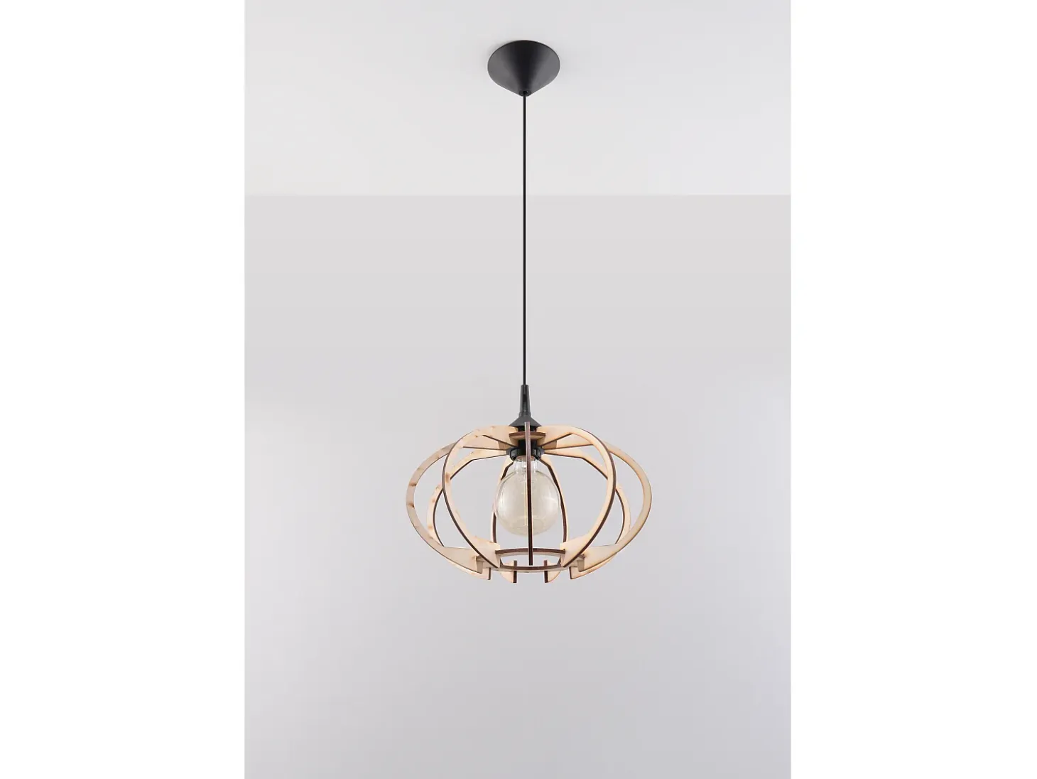 Lampada a sospensione in filo di legno naturale E27 Lámpara colgante con marco de alambre Madera natural E27
