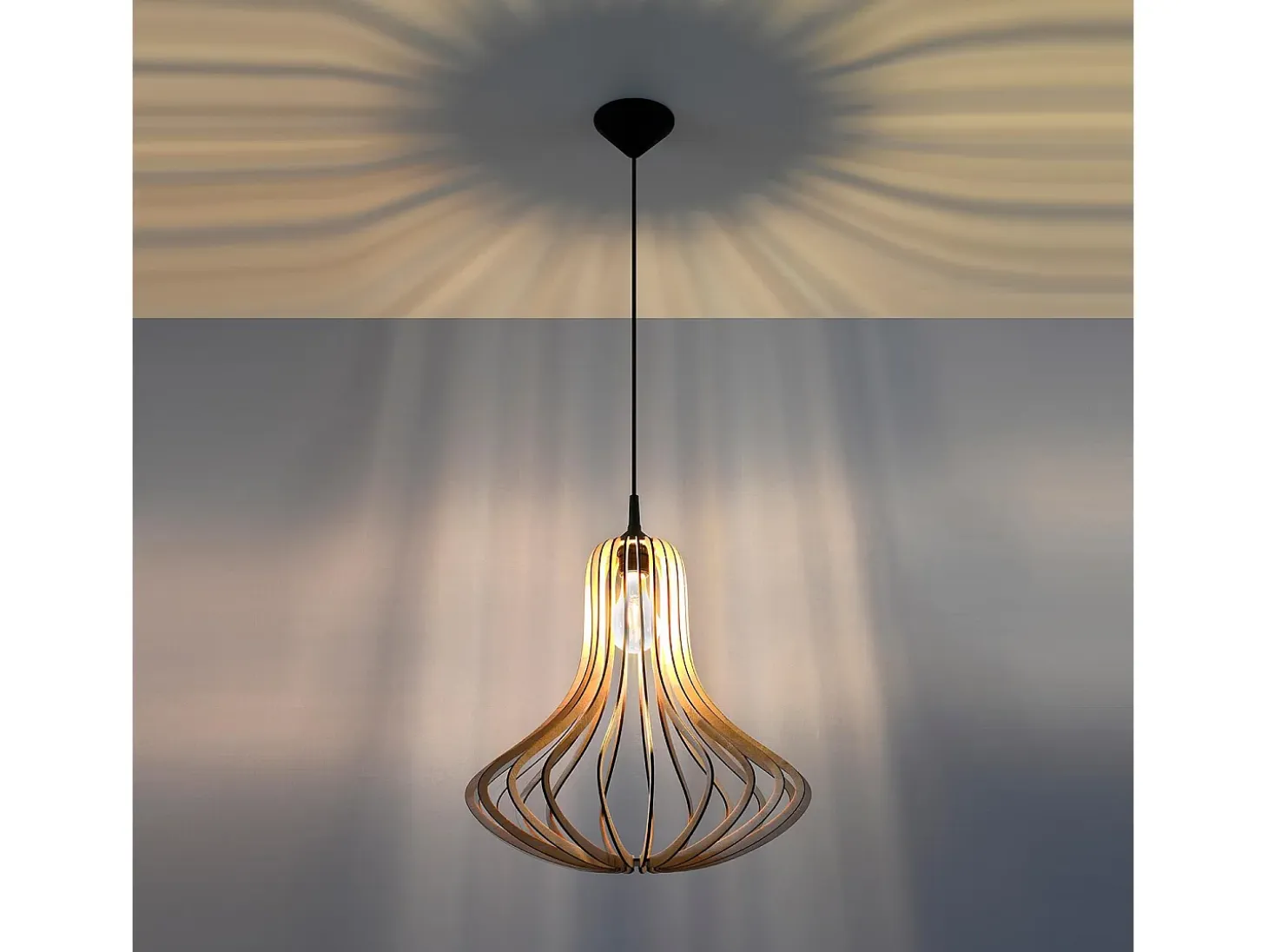 Lampada a sospensione in filo di legno naturale E27 Lámpara colgante con marco de alambre Madera natural E27